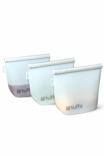 Tuffa Reusable Silicone Food Storage Bag – 1.5L, 3 Pack, Blue – Ultra Leakproof Locking Bar Seal – BPA-Free, Freezer, Microwave & Dishwasher Safe – Eco-Friendly Resealable Snack & Lunch Bag