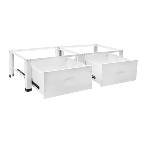 Double Base Frame for Washing Machine and Dryer, Washing Machine Base with 2 Drawer-Maximum Load 400 Kg Fridge Base, 21.3"W X 12.6"H Furniture Base for Bathroom/Laundry Room
