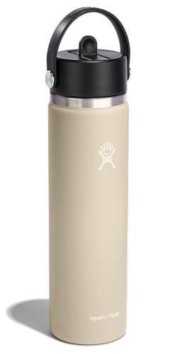 Hydro Flask Water Bottle - Insulated Stainless Steel - Wide Straw Lid, Non Spill, Leakproof in 24 Oz Oat Tan