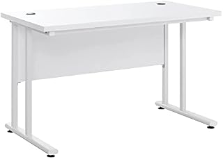 HOMCOM Computer Desk, Home Office Desk, Writing Table, 120x60x75cm Laptop Workstation with 2 Cable Management Holes, C Shaped Metal Legs for Adults and Kids, White