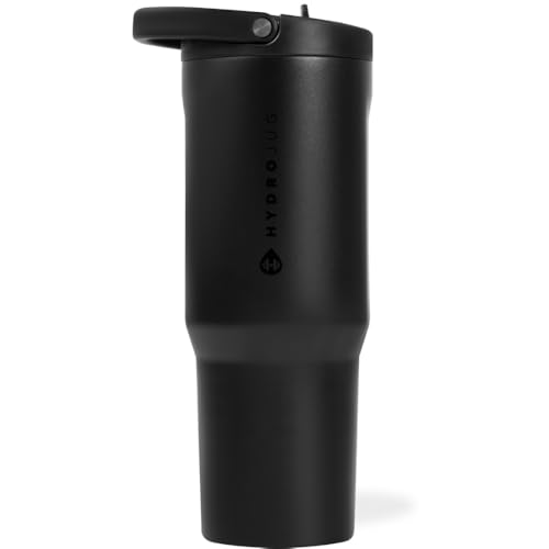 HydroJug Sport - Stainless Steel Tumbler with Straw, Vacuum Insulated, 40oz Leakproof Water Bottle, Ergonomic Design, Reusable, Dishwasher Safe, Rubber Base, Durable for Gym or Outdoors, Black