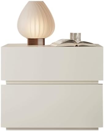 Modern Minimalist Wood Bedside Table - 2 Drawer Nightstand, Space-Saving Side Table for Living Room & Bedroom - Stylish White Finish (50cm)
