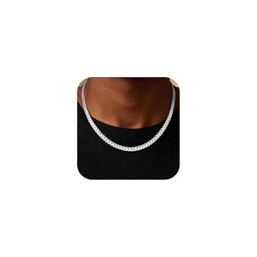 HIMSTORY 925 Sterling Silver Chain for Men 5mm Diamond Cut Cuban Link Chain Mens Silver Necklace Chains Gifts for Father Husband 20 Inch