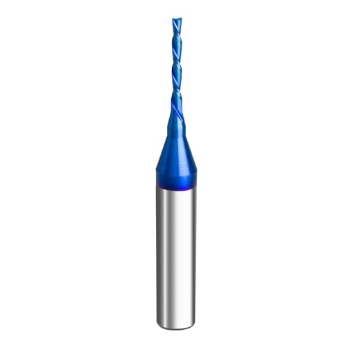 Image of Down Cut Solid Carbide Spiral Plunge Router Bits 1 /4 inch Shank 1 /16 inch Cutting Diameter 2 inch OVL. Spiral Carbide Bit with Nano Blue Coating CNC Router Bits for Woodwork
