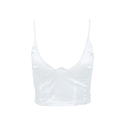 Women Corset Tops Spaghetti V Neck Bustier Sleeveless Slim Zip Back Sexy Cami Tanks Clubwear Party Tube Crop Top (As1, Alpha, M, Regular, Regular, White) #TOP5