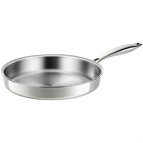 Zeroupshop Sartén de acero inoxidable 316, sartén de fondo plano con base de tres capas para estufas eléctricas de gas de inducción, cocina de carne, 20 cm (24 cm)