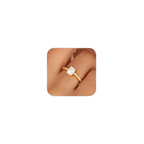 Honsny Gold Birthstone Rings for Women Non Tarnish 14K Gold Plated Stackable Diamond Wedding Engagement Promise Rings for Women Cubic Zirconia Gemstone Pinky Eternity Gold Band Ring Jewelry Gifts