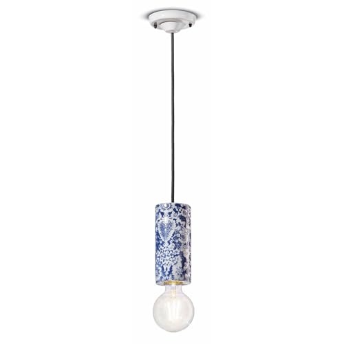 Suspension cylindre bleu ming Ferroluce pour table à manger