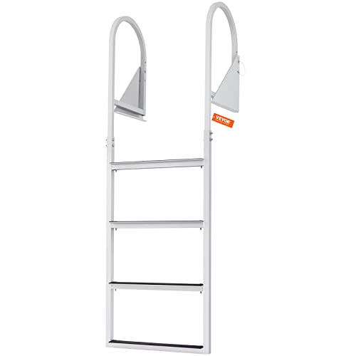 VEVOR Dock Ladder, Flip-Up 4 Steps, 350 lbs Load Capacity, Aluminum Alloy Pontoon Boat Ladder with 2'' Wide Step & Nonslip Mat, Easy to Install for Ship/Lake/Pool/Marine Boarding