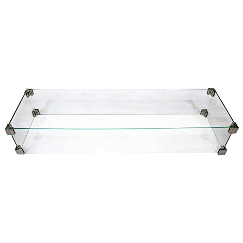 Elementi Granville 60 Inch Rectangular Concrete Natural Gas Fire Pit Table + 42 Inch Stainless Steel Fire Pit Cover + Tempered Glass Wind Screen Guard #TOP3