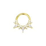 BCughia F136 - Anillos de nariz de titanio de 16 g, aros para nariz con circonita cúbica, para tabique, piercing de clic, tragus, hélice, cartílago, 1.2x8mm, Titanio, Circonita cúbica