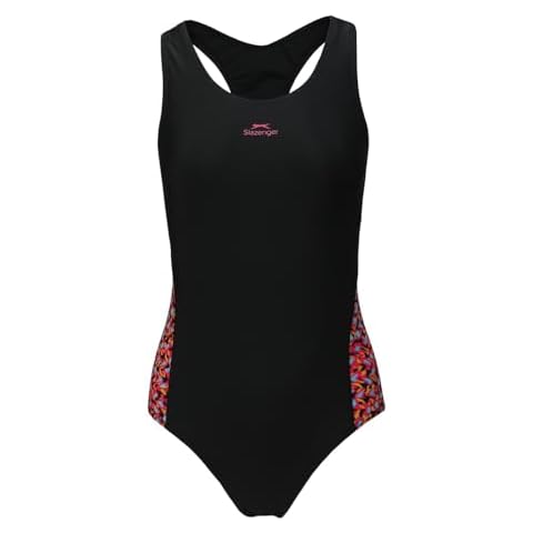 Slazenger Womens Splice Racerback Swimsuit Black/Fuschia Cover