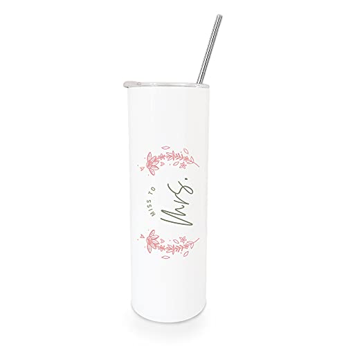 The Cotton & Canvas Co. Floral Miss to Mrs. Insulated Stainless Steel Wedding Tumbler with Metal Straw, Miss to Mrs., Future Mrs., Bridal Shower Gift (20 Ounce)