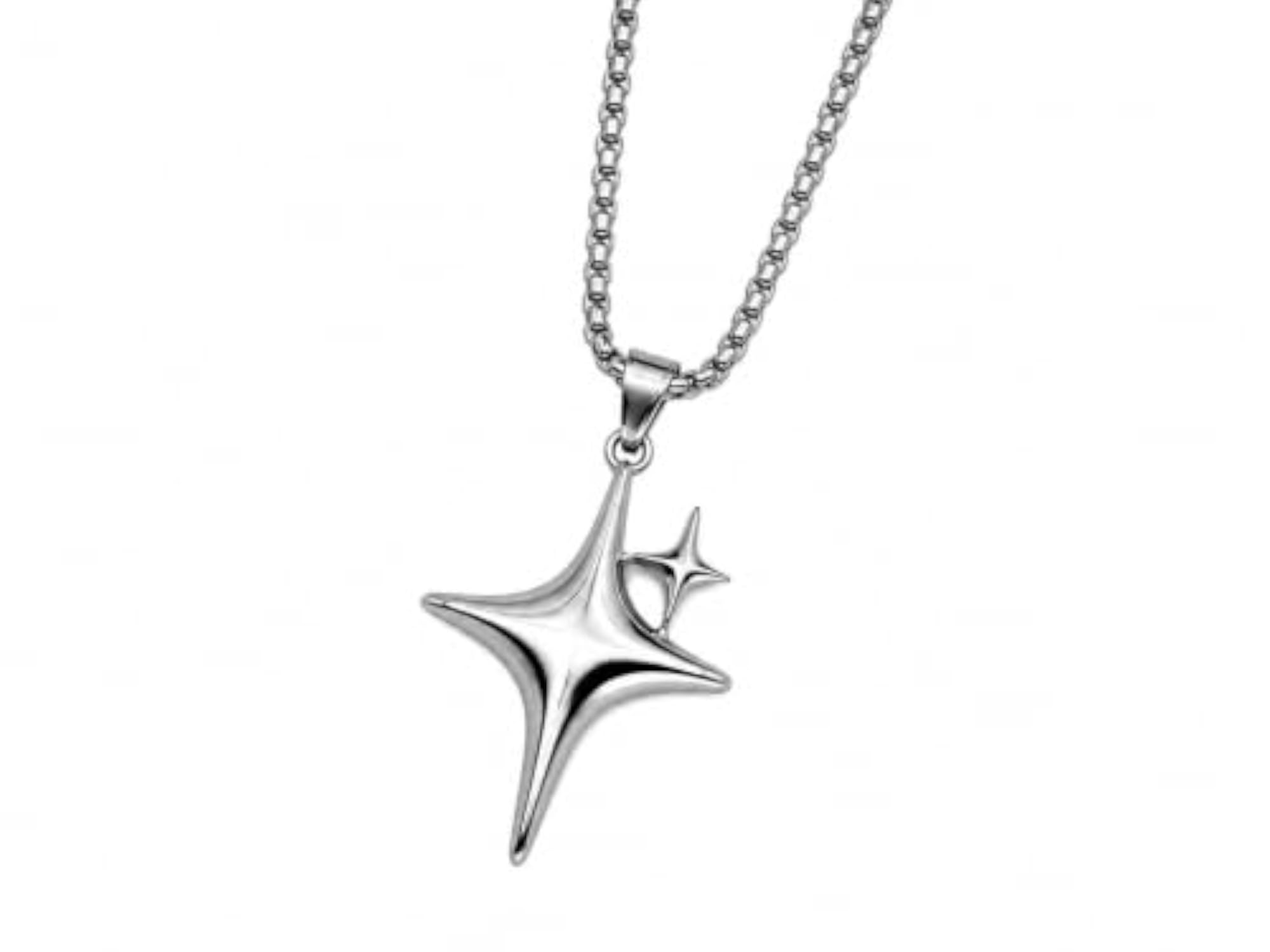 Silver 4-Point Star Pendant Necklace with Box Chain