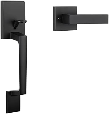 Haidms Front Door Handle, Single Cylinder Exterior Door Entry Handle with Door Lever, Entry Door Handle Set, Reversible for Right and Left Handed Sided Doors, Matte Black (Modern, Matte Black)