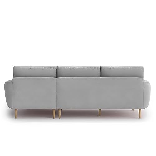 Image of BRAXTON Lindel RHS 4 Seater L Shape Sofa Set for Living Room (Grey) Premium Velvet Fabric Sofa