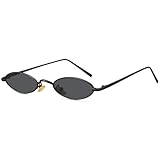 MEETSUN Retro 90s Small Oval Sunglasses For Women Men Small Face Metal Frames Gothic Narrow Sun Glasses for Outfit Cosplay - Black