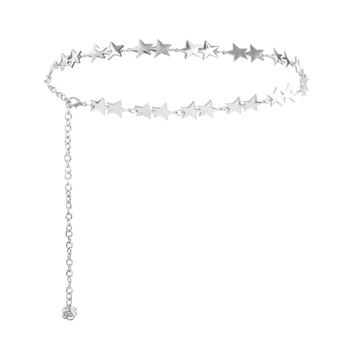 Silver Star Belt for Women Y2K Star Waist Chain Punk Chain Belly Belt Vintage Y2K Aesthetic for Dresses Jeans