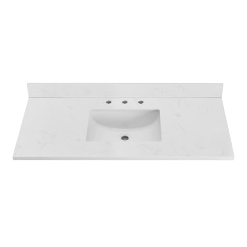 LOCALAND 48 Inch Vanity Sink Top, Engineered Stone Composite Vanity Top with Sink, Vanity Top with Rectangular Ceramic Sink in Ariston White, with 8 Inch Widespread Faucet Hole and Backsplash