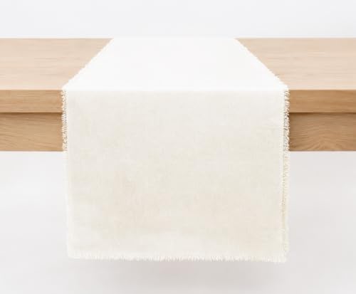 PurpleEssences Fringe Table Runner 13x72 Inch, 100% Cotton - Beige