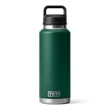 YETI Rambler 46 oz Bottle, Leakproof, Vacuum Insulated, Stainless Steel with Chug Cap, Black Forest Green
