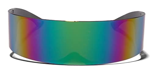 ShadyVEU 80s Futuristic Cyclops Mono Lens Mirrored Cyberpunk Visor Sunglasses with Rimless Frame2