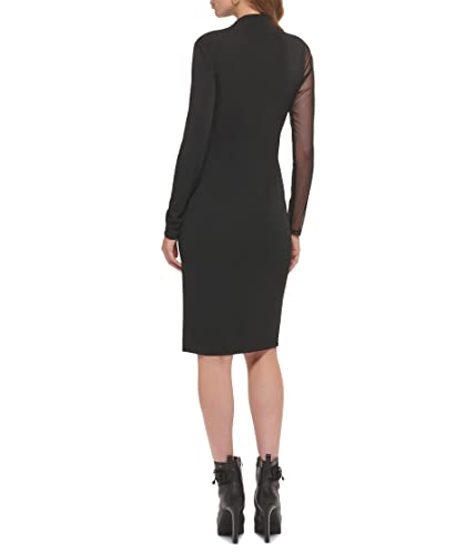 DKNY Long Sleeve Mock Neck Mesh Shoulder Maxi Dress2