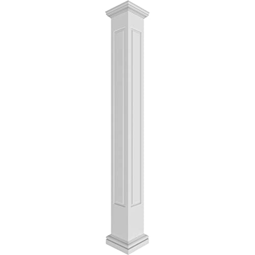 Ekena Millwork 10"W x 9'H Premium Square Non-Tapered Raised Panel PVC Endura-Craft Column Wrap Kit, Tuscan Capital & Base #1