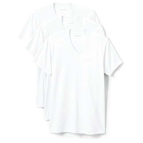 Lands' End Mens 3 Pack Vneck T-Shirt White Regular Small