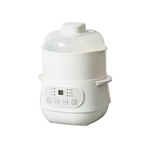 AOUTN 電気シチューポット、全自動家庭用、多機能、セラミックノンスティックポット、お手入れ簡単、タイマー機能、防水、健康的な電気シチューポット (ホワイト,蒸し器付き)