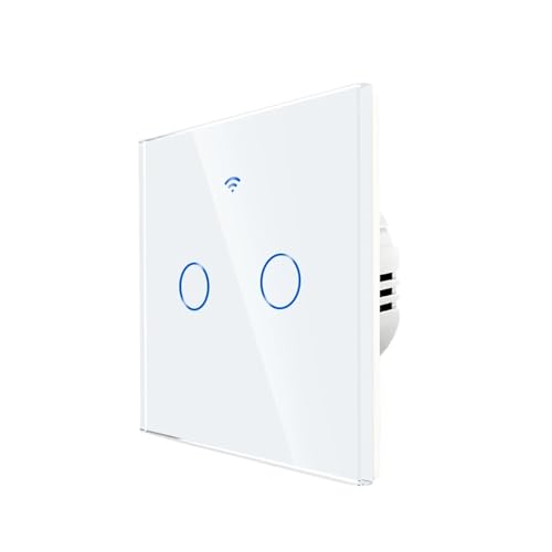 Interrupteur va-et-vient connecté en verre blanc à 2 boutons pour domotique moderne