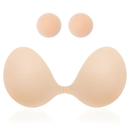 MITALOO 2026 Seamless Sticky Bra Silicone Adhesive Bra Push Up Invisible Strapless Backless Covers for Women Beige