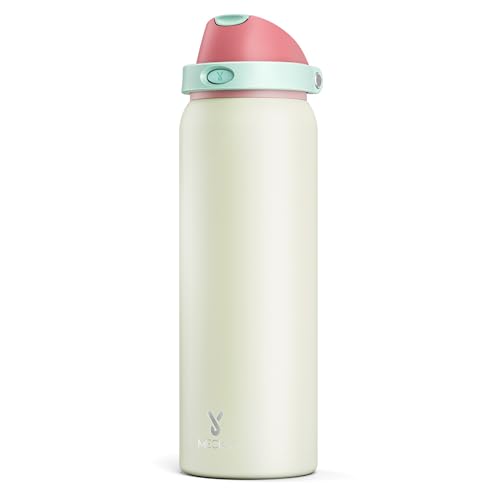 1182ml Insulated Water Bottle for Gym: Meoky Stainless Steel Metal Water Bottle with 2-in-1 Lid - Leak Proof, Cold for 24 Hours, Protective Silicone Base, BPA-Free for Sports, Cream