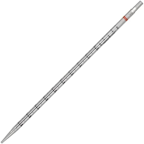 Globe Scientific UniPlast 1770 Polystyrene Serological Pipette with Standard Tip, 10mL Capacity, 297mm Length, Sterile, Orange Striped (Case of 250), Clear