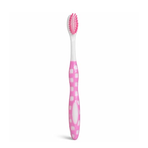 Soft Manual Toothbrush for Daily Teeth Cleaning | Extra Gentle Bristles with Comfort Grip Handle | Single Pack (Pink)