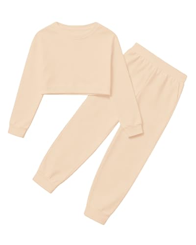 Image of Betusline Girls 2 Piece Outfits Girls Cropped Sweatsuit Pants Outfit Clothes Set, 4T-14 Years