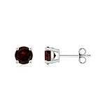 ANGARA Natural Garnet Solitaire Studs for Women | Basket-Set Round Garnet Studs in Sterling Silver | January Birthday, Anniversary, Gemstone Jewelry Gift | A | 5mm