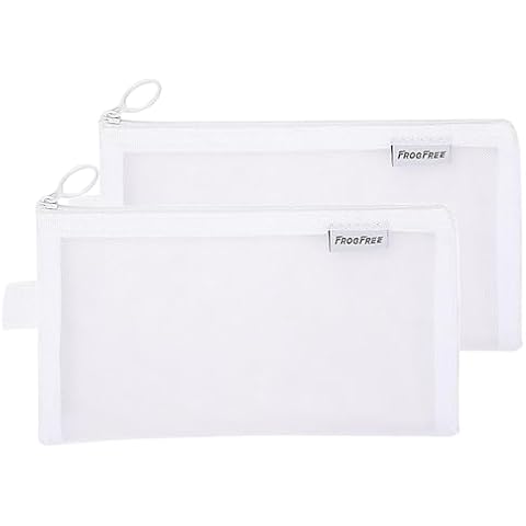 JANEMO 2 Pack Clear Pencil Pouch, Clear Pencil Case, Pencil Bags, Clear Pouch, Clear Makeup Pouc, Clear Make Up Bag, Portable Office Stationery Storage Pouch, White Cover