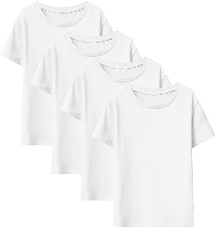 LiKing Mädchen T-Shirts Baumwolle Kurzärmelige Kurzarm Sommer Oberteil Kinder Einfarbige Rundhals Top 4er-Pack