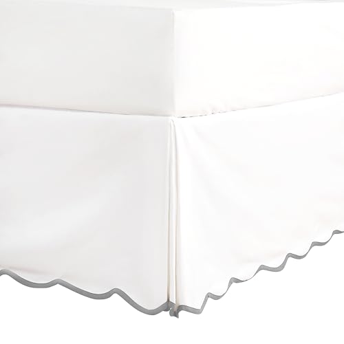 HIG Off White Chic King Bed Skirt - Easy Fit Scallop Edge Pleated Bedskirts, 14 Inch Drop Anti-Slip Dust Ruffle, Thick Fabric for Enhanced Privacy, Pre-Washed for Long-Lasting Use(N60022)