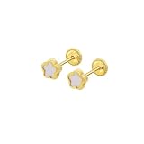 TIME ROAD Pendientes Bebé Niña LG00032/4 de Oro 9K 375 ml - Cierre Seguro de Rosca - Pendientes de Flor 4 mm - Infantil 3, Bautizo o Cumpleaños