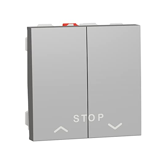 Schneider Electric - Unica - cde volet-roulant - double poussoir + STOP - 2 mod - Alu - méca seul - NU323730