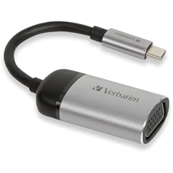 Verbatim Adapter USB-C na VGA, do podłączenia laptopów Thunderbolt 3 i USB C, notebooków, MacBooków do projektora VGA lub monitora, adapter USB C do rozdzielczości Full HD, 10 cm