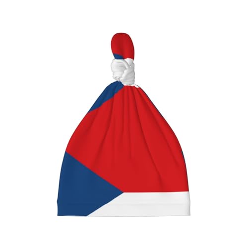 Flag of The Czech Republic Print Newborn Baby Hat, Soft Top Knotted Beanie Cap, Cute Infant Headwear for 0-6 Months Welcome Party Black