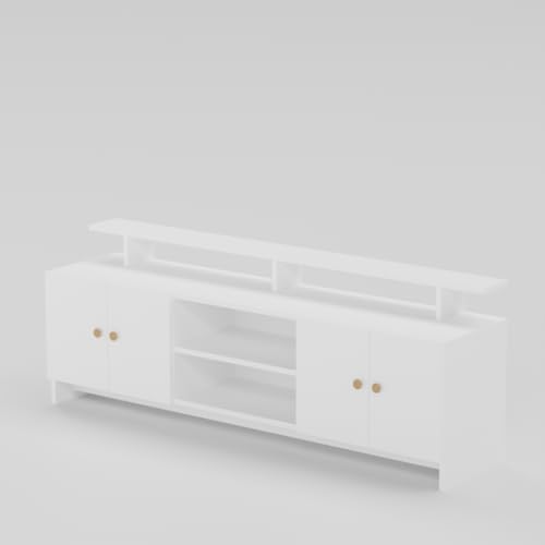 Image of Ansicraft Modern TV Unit for Living Room | Wooden TV Cabinet with Open Shelf & Storage | Entertainment Unit | Assembly-DIY | Color-White