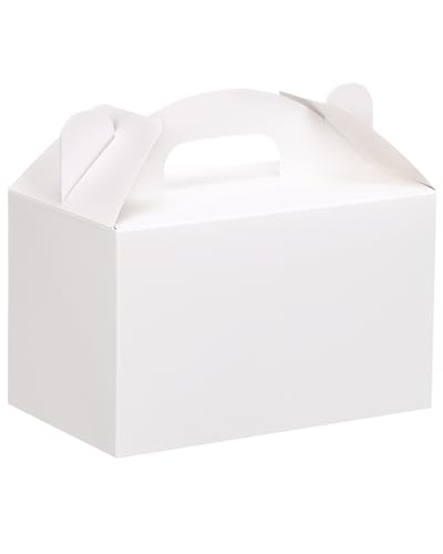 Moretoes 48 Pack White Party Favor Treat Boxes, Gable Gift Boxes with Handles, Candy Boxes for Birthday, Wedding, Baby Shower