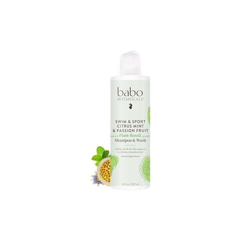 Babo Botanicals Swim & Sport Citrus Mint & Passion Fruit Shampoo & Wash - Purifying Cleanser for hair & body- Aloe & Green Tea - For all ages - Citrus and Peppermint Essential Oils scent - 8 Fl Oz Cover