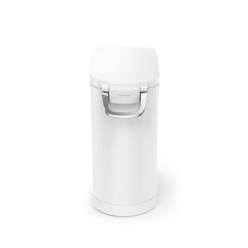 Image of simplehuman Large Pet Food Storage Container, Holds 30-35 lb / 14-16 kg of Dry Dog Food, Cat Food, or Bird Seed, Airtight Lock-Tight Lid with Magnetic Scoop, BPA-Free, White Steel