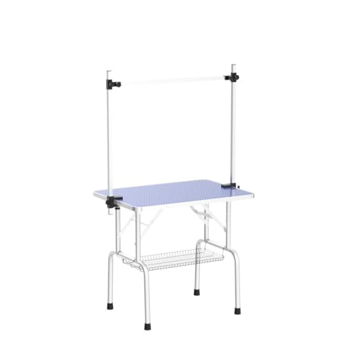 Image of Lyromix 36'' Stainless Steel Pet Dog Grooming Table, Arm /Noose /Tray, Blue