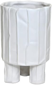 Orchid Flower Pot - White Footed Pot with Vertical Lines 6" High x 4" Wide